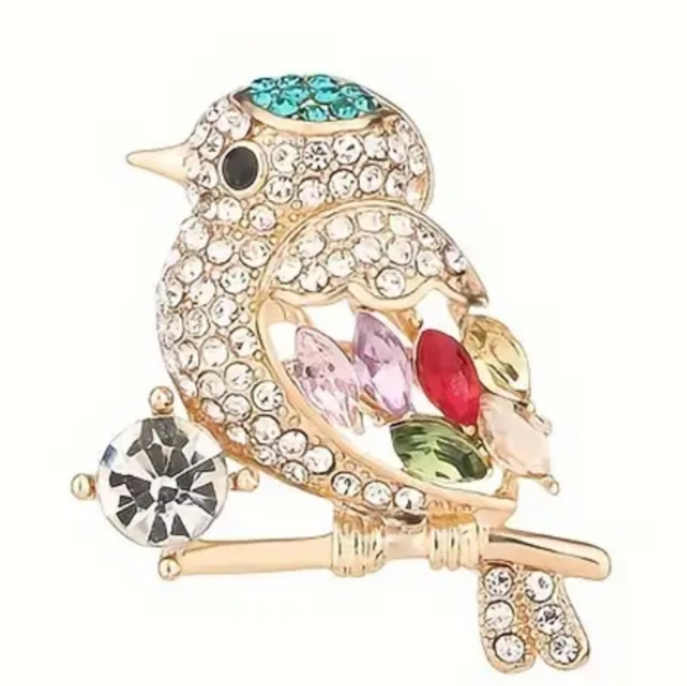 NEW Colorful Boho, Y3K Elegant Multicolor Crystal‎ Bird Brooch Church-(#0232)